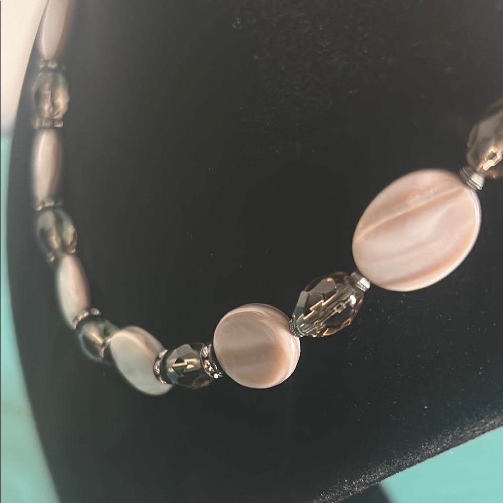 Striking Mother of Pearl Smoky Quartz Colored and Crystal Bead Necklace - Picture 4 of 7